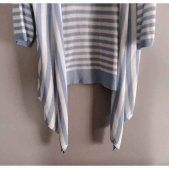 Chicos Striped long duster cardigan sweater top sz 2 NWT lightweight blue white - Picture 4 of 7